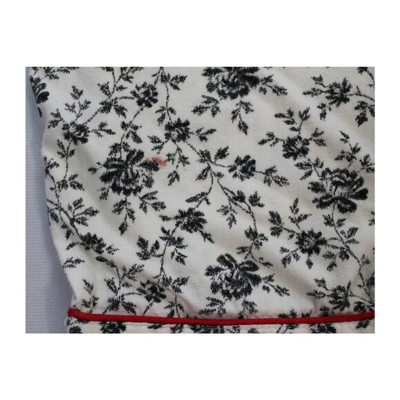 Lauren Ralph Lauren Black Floral White Pajama Shirt L Crest Embroidery Red Trim - Picture 5 of 9